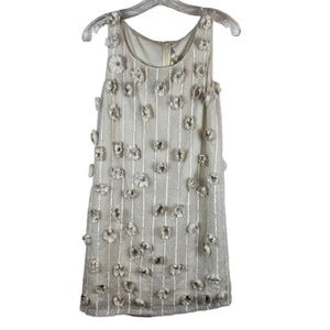 White Cream 3D Floral Appliqué Mini Dress Sleeveless Sheath Party